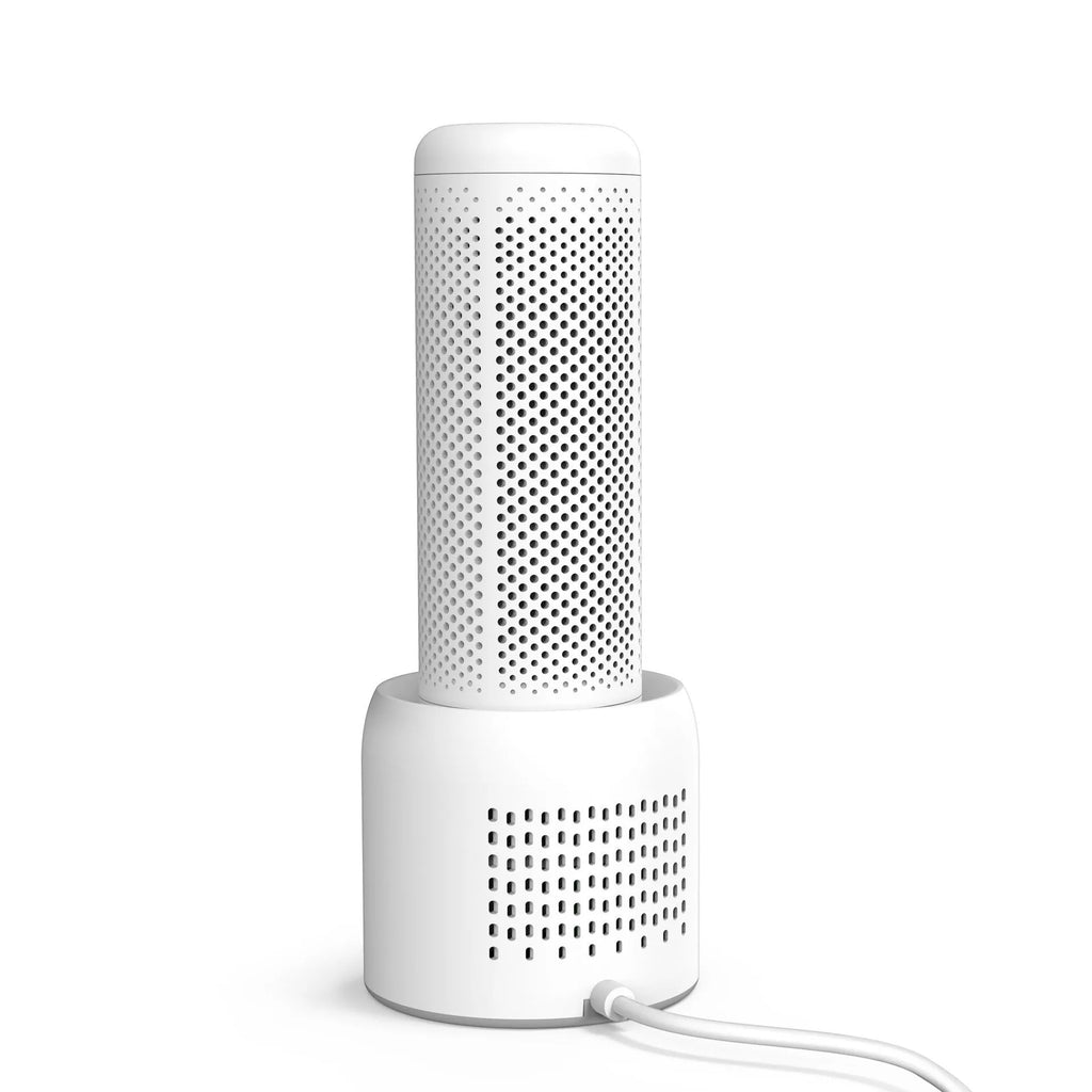 Small white mini dehumidifier with a 1 litre water tank, suitable for rooms up to 10 square metres