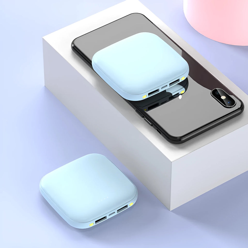 Mini power bank 20000mAh with LED flashlight in black, blue, pink or white colours