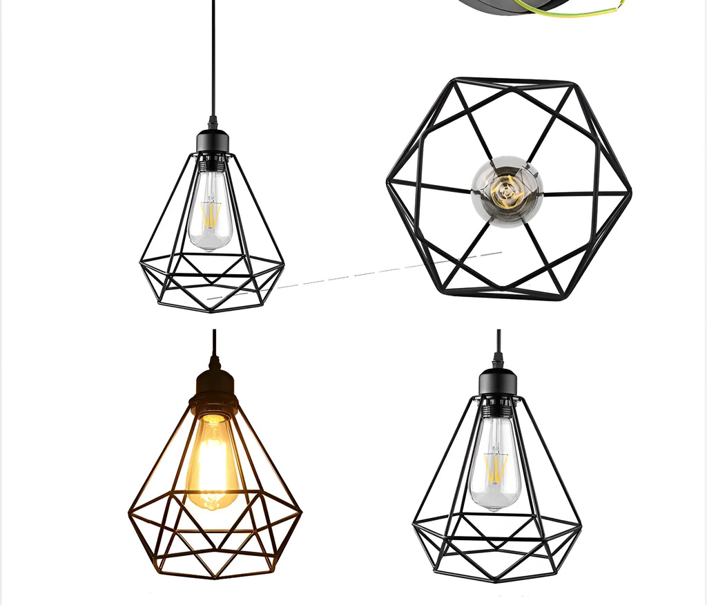 Black iron Nordic retro hanging chandelier with 21x26x26cm dimensions for living room