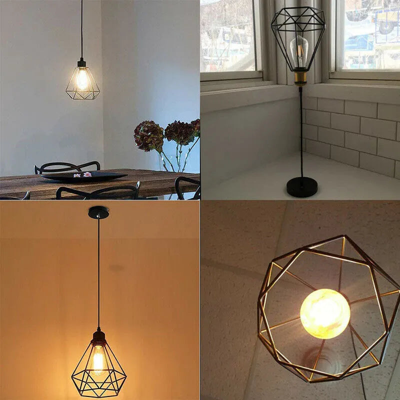 Black iron Nordic retro hanging chandelier with 21x26x26cm dimensions for living room