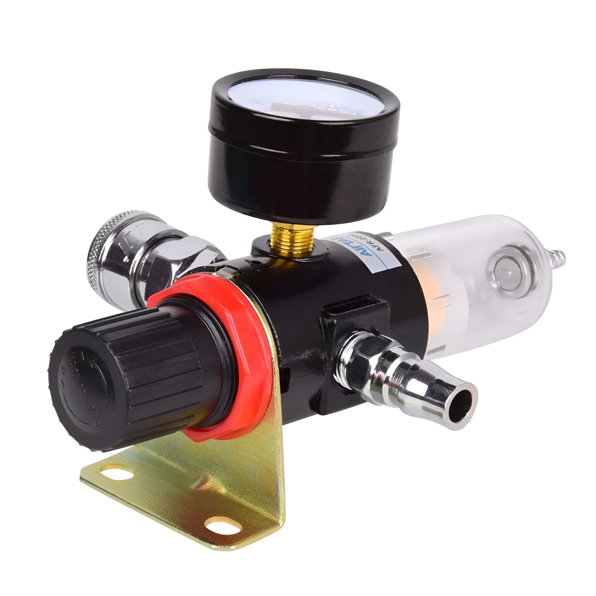 Air compressor filter regulator with pressure gauge, moisture separator, 1/4 inch connector, aluminium body