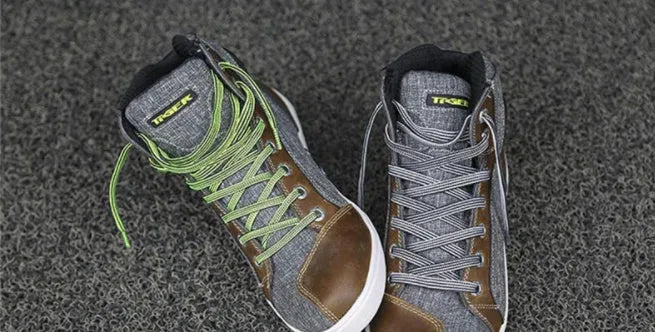 Black and grey Tiger brand motorcycle casual short boots for summer riding.