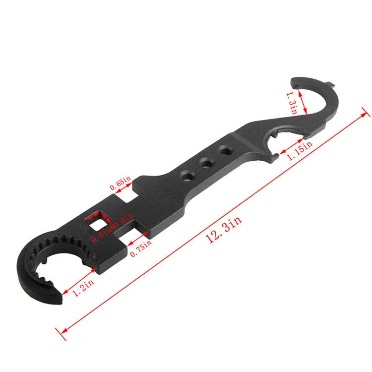 Black all-steel combination wrench for AR-15 and M4 firearm maintenance with dual-purpose design