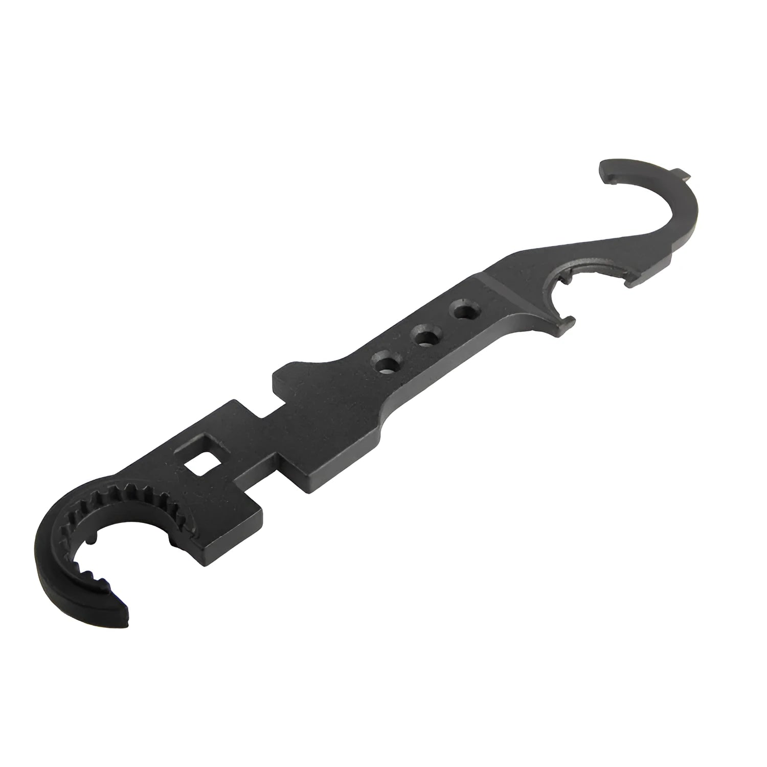 Black all-steel combination wrench for AR-15 and M4 firearm maintenance with dual-purpose design