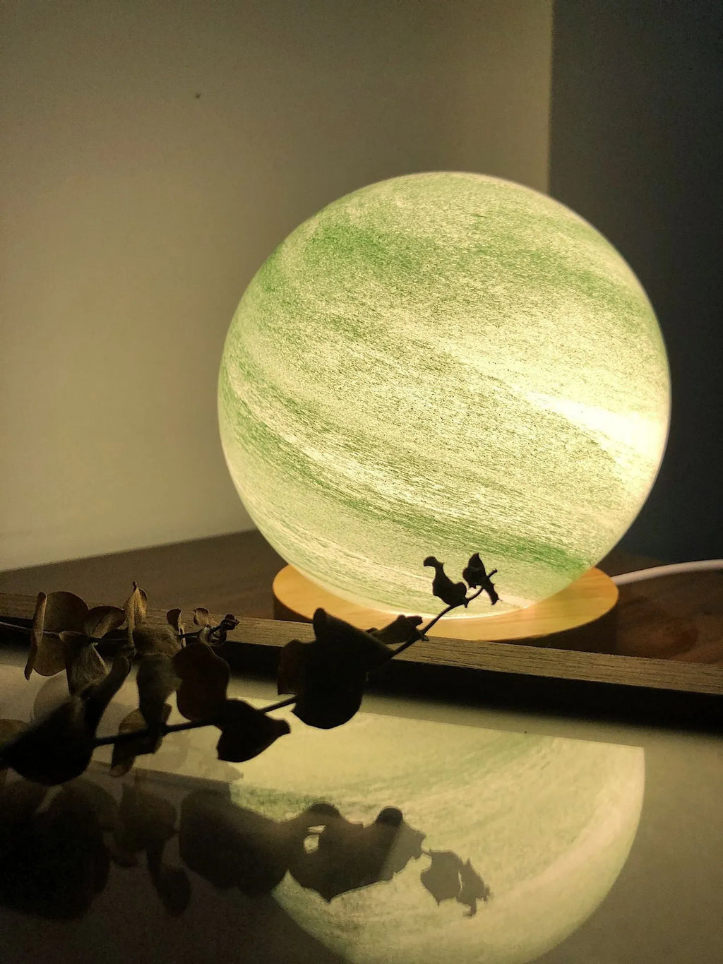 Nordic style bedside table lamp with glass shade in multiple colour options