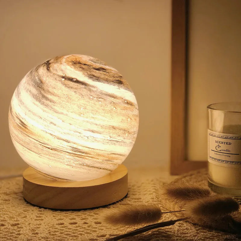 Nordic style bedside table lamp with glass shade in multiple colour options