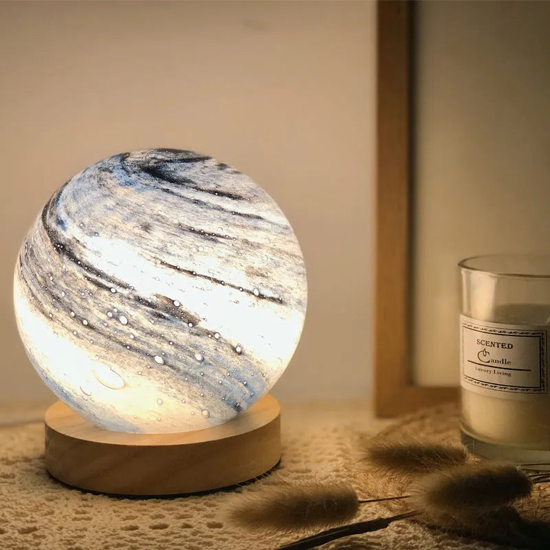 Nordic style bedside table lamp with glass shade in multiple colour options