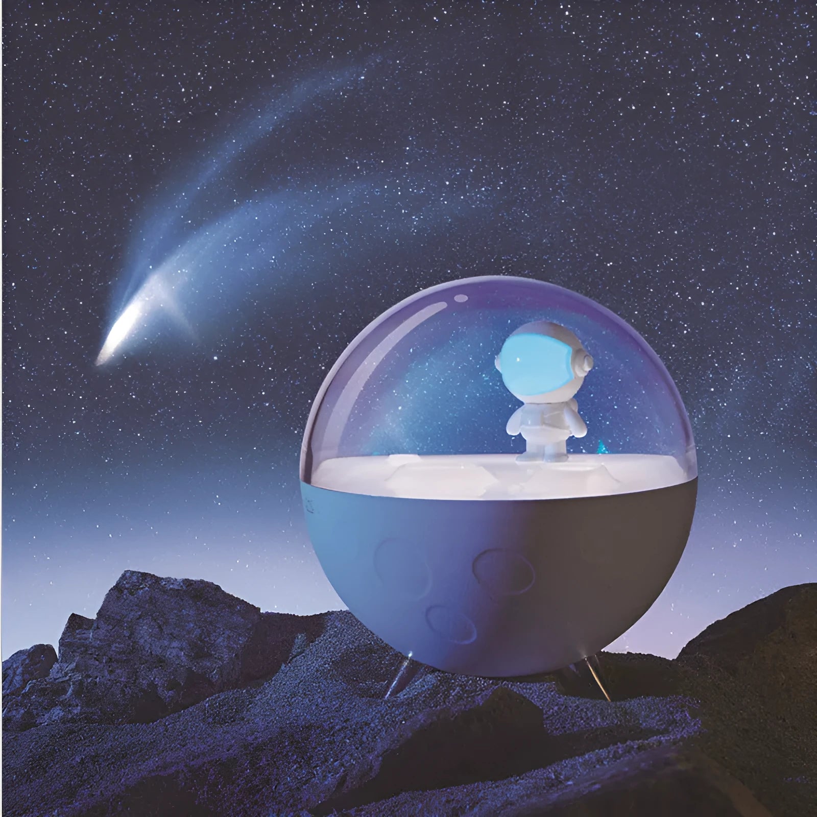 Guardian-shaped cartoon LED night light with plastic shade and USB cable.