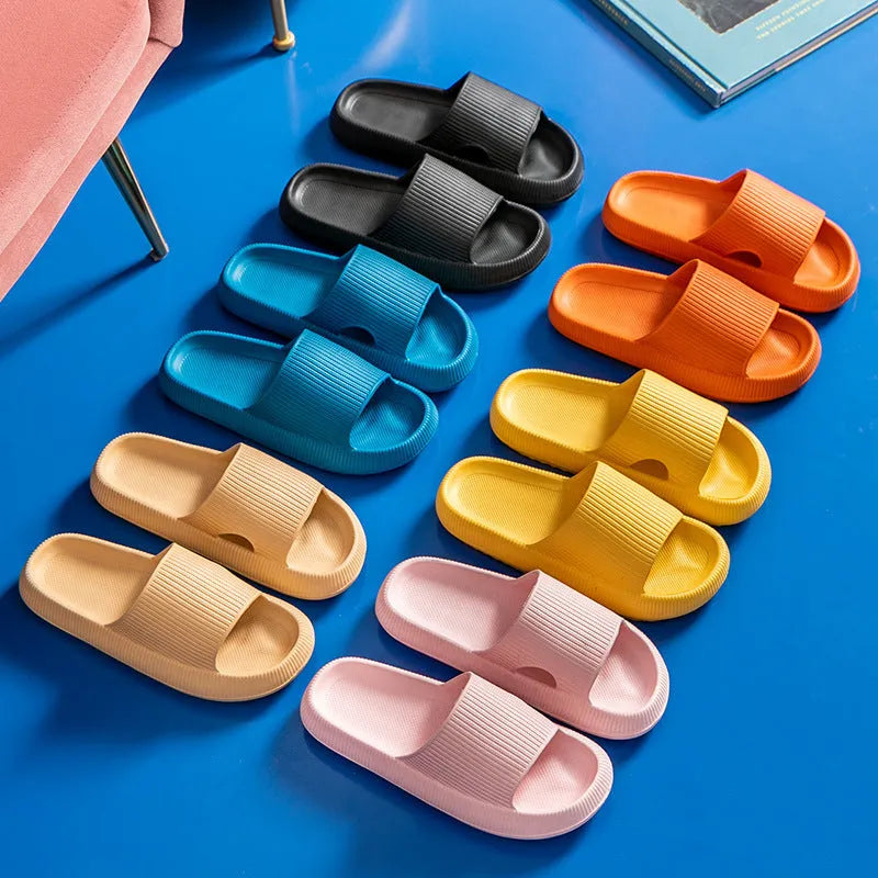 Ladies platform slippers summer beach soft sole in orange colour with thin platform