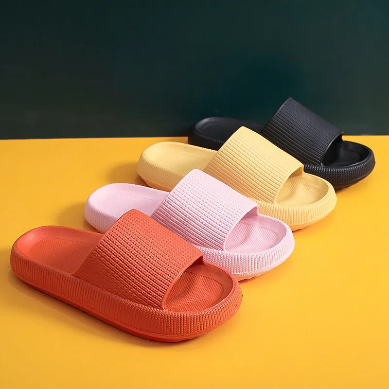 Ladies platform slippers summer beach soft sole in orange colour with thin platform