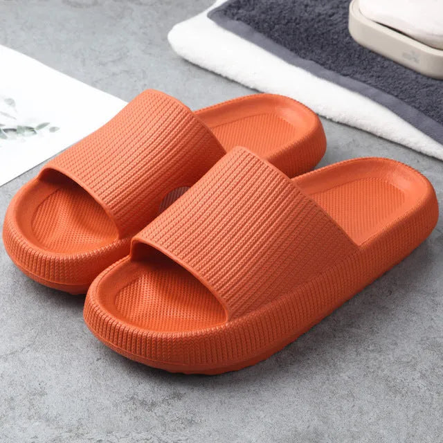 Ladies platform slippers summer beach soft sole in orange colour with thin platform