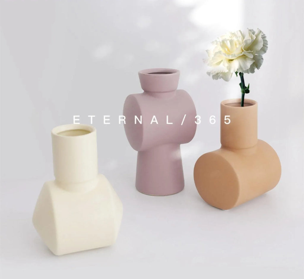 Nordic Morandi ceramic vase with hammer texture in beige, brown, or purple colour options