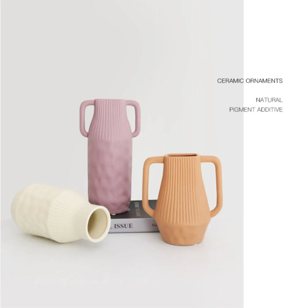 Nordic Morandi ceramic vase with hammer texture in beige, brown, or purple colour options