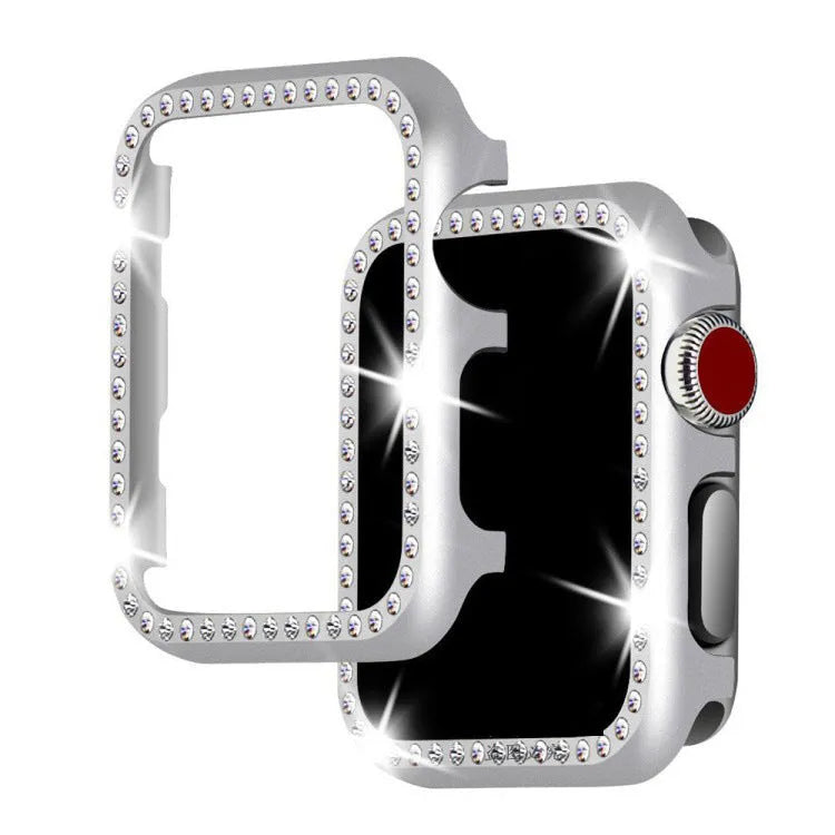 Aluminium alloy protective case with diamonds for Apple Watch in silver, black, rose gold, rose pink, gold.