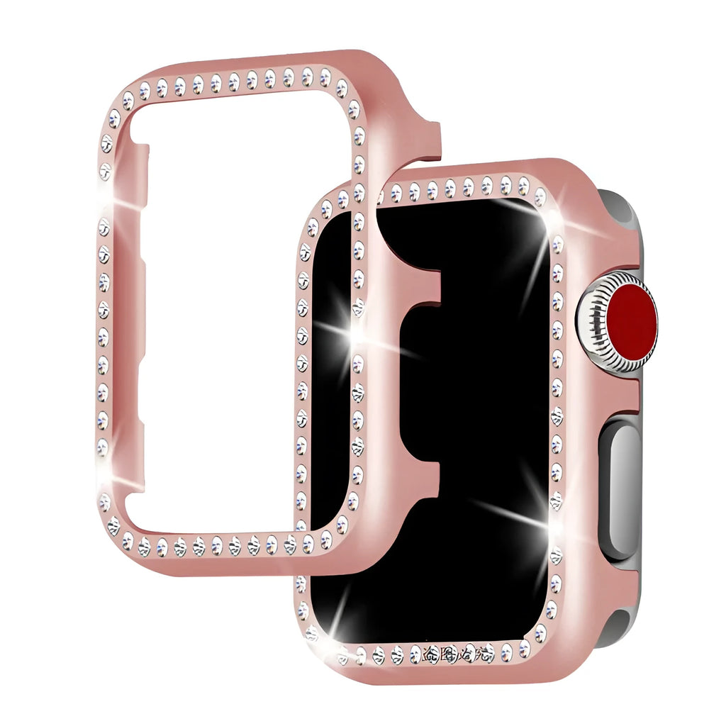 Aluminium alloy protective case with diamonds for Apple Watch in silver, black, rose gold, rose pink, gold.