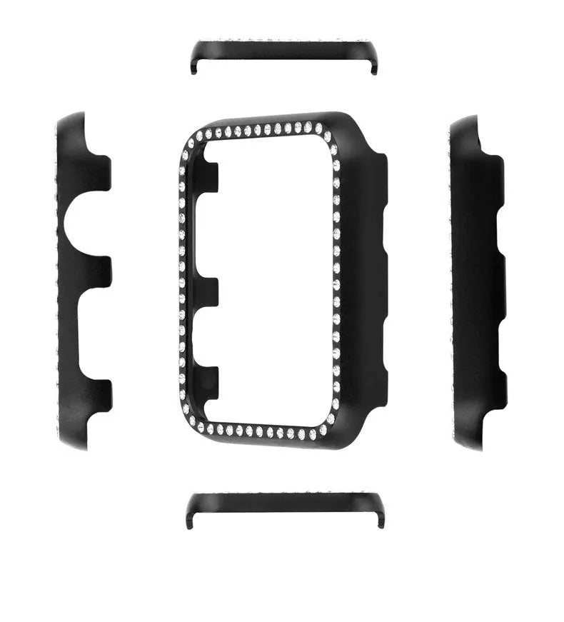 Aluminium alloy protective case with diamonds for Apple Watch in silver, black, rose gold, rose pink, gold.