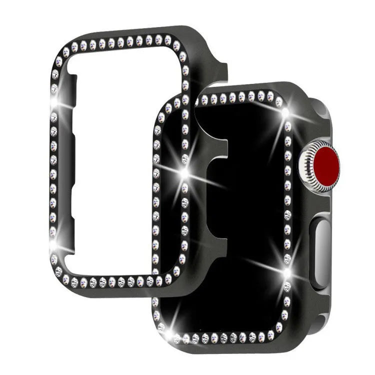 Aluminium alloy protective case with diamonds for Apple Watch in silver, black, rose gold, rose pink, gold.