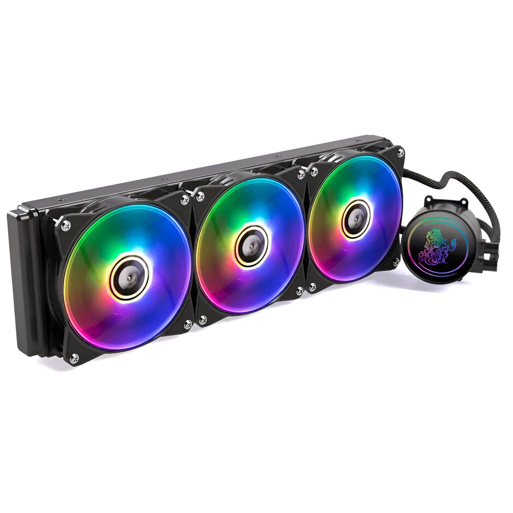 Kirin 240 CPU water cooling radiator with colourful RGB lighting and copper-aluminium construction