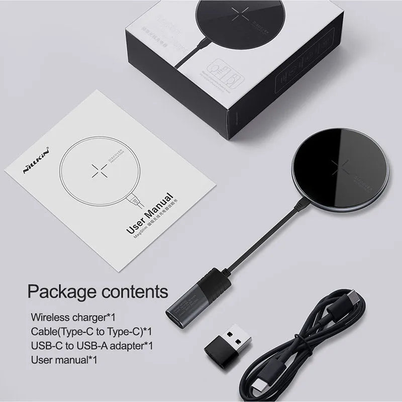 Black MagSlim Model NKT06 magnetic wireless charger for mobile phones with 10W output capability