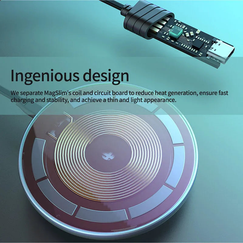 Black MagSlim Model NKT06 magnetic wireless charger for mobile phones with 10W output capability