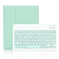 iPad clamshell Bluetooth keyboard case in imitation leather with pen slot and sleep function, available in multiple colours