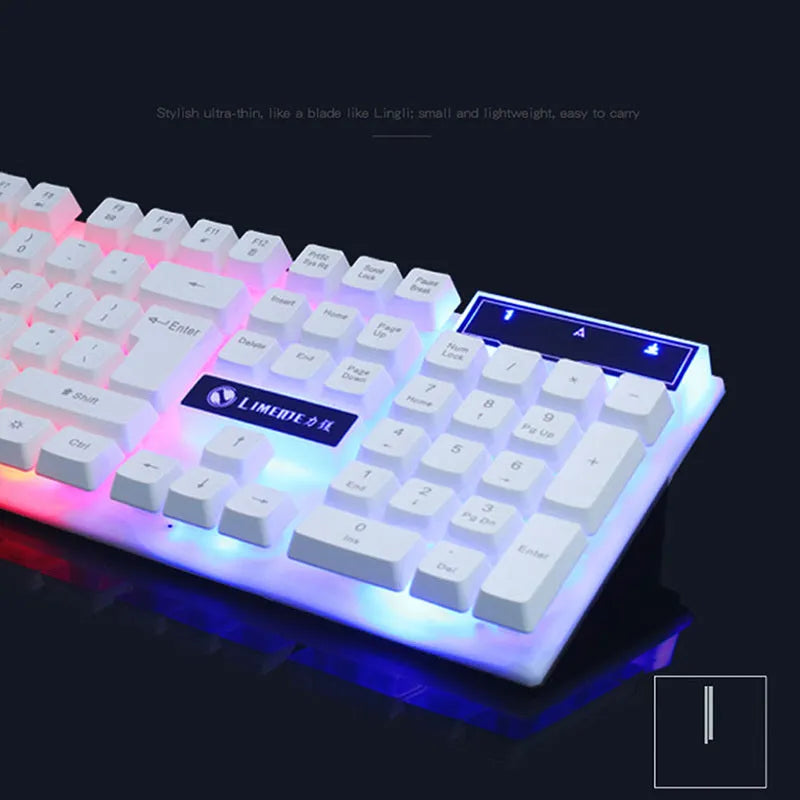 GTX300 black and white gaming keyboard and mouse set with backlit keys and ergonomic curved design
