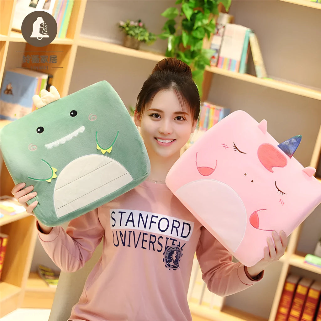 Cartoon memory foam seat back cushion with embroidered husky design and removable cover for car or office chair