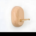Beech wood adhesive wall hook with brass finish in round, capsule, oval, diamond and square designs