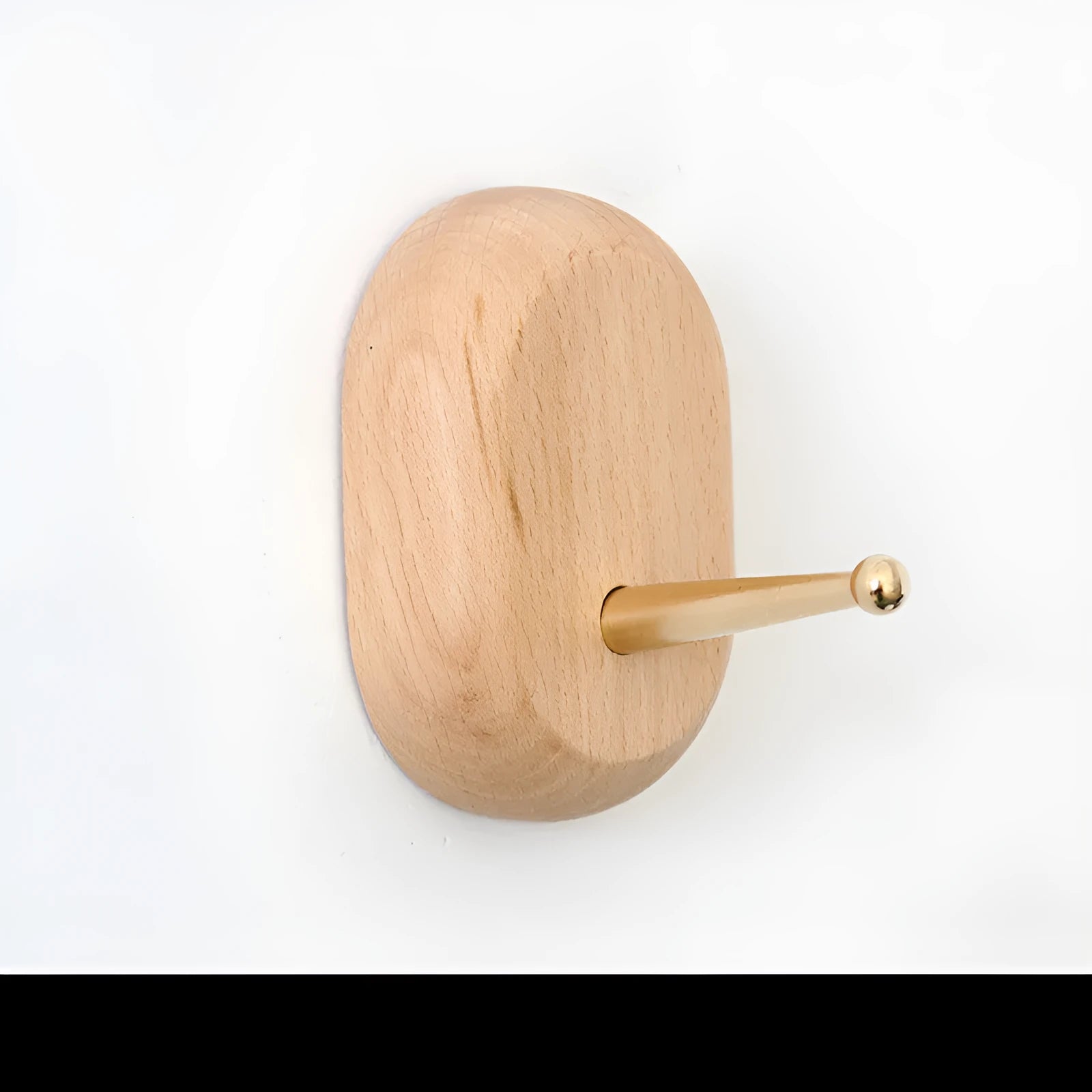Beech wood adhesive wall hook with brass finish in round, capsule, oval, diamond and square designs