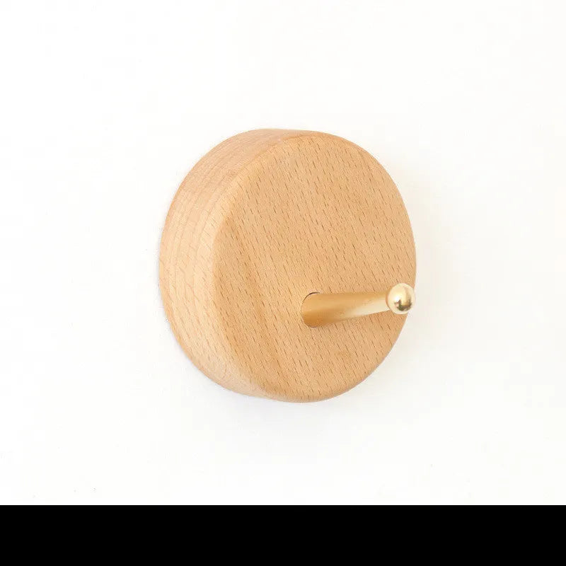 Beech wood adhesive wall hook with brass finish in round, capsule, oval, diamond and square designs