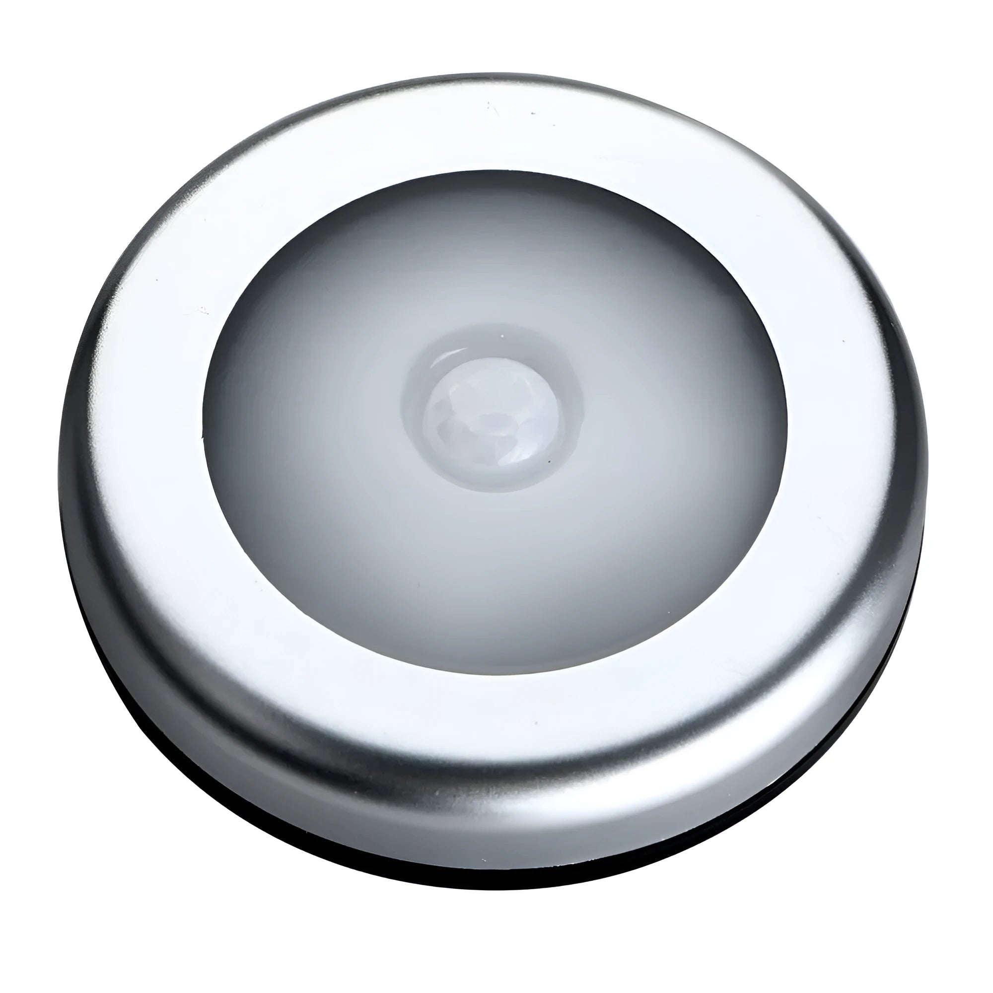 Silver wireless motion sensor night light showing compact square design and LED array.