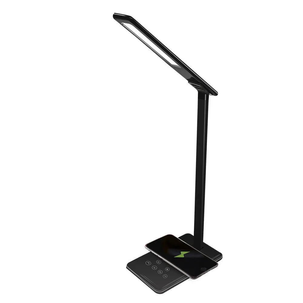 Wireless charging desk lamp with LED lighting in black or white colour options