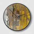 Round abstract art wall clock with black design in 12 inch or 14 inch size options