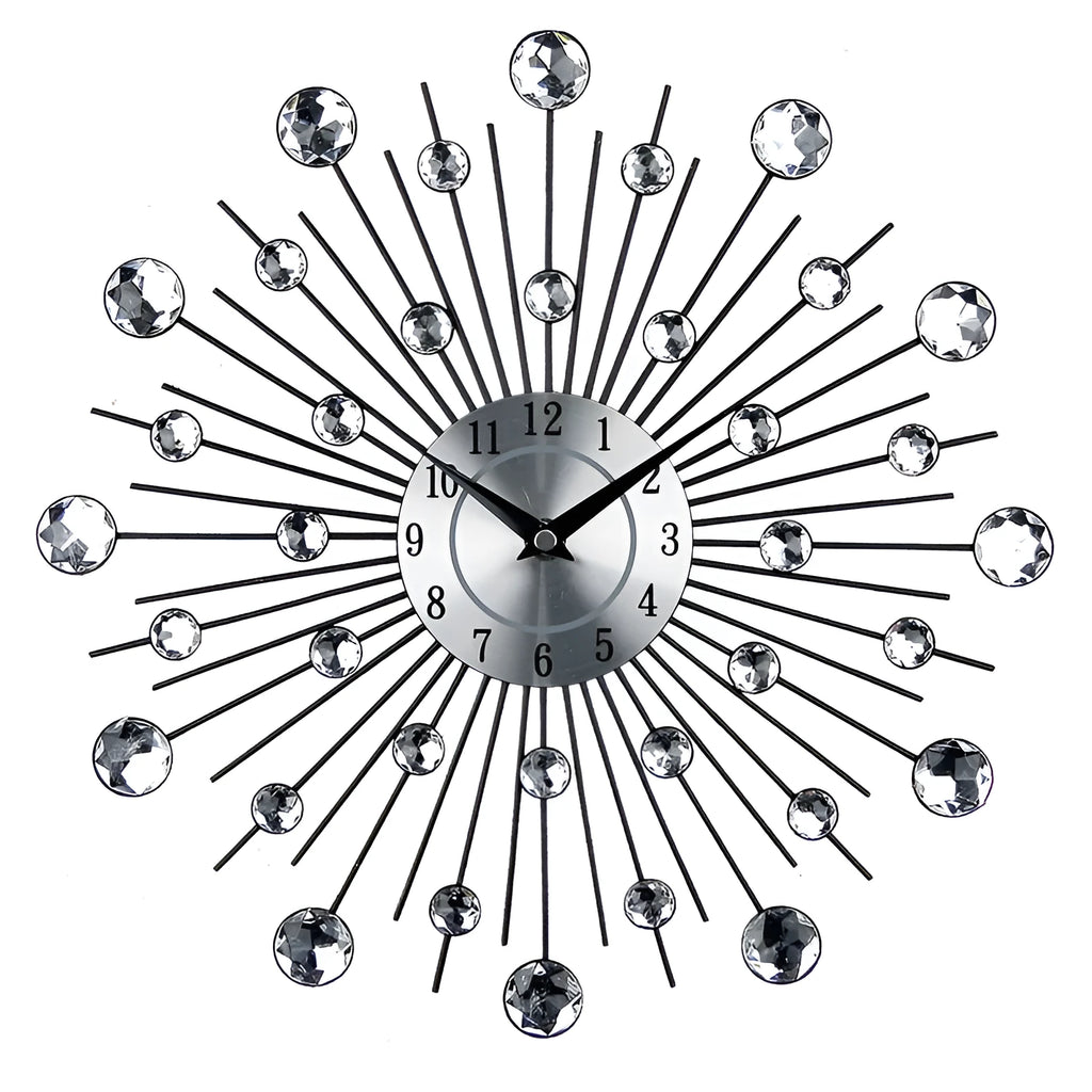 33cm round silver metal wall clock with aluminium dial showing pointer and number display