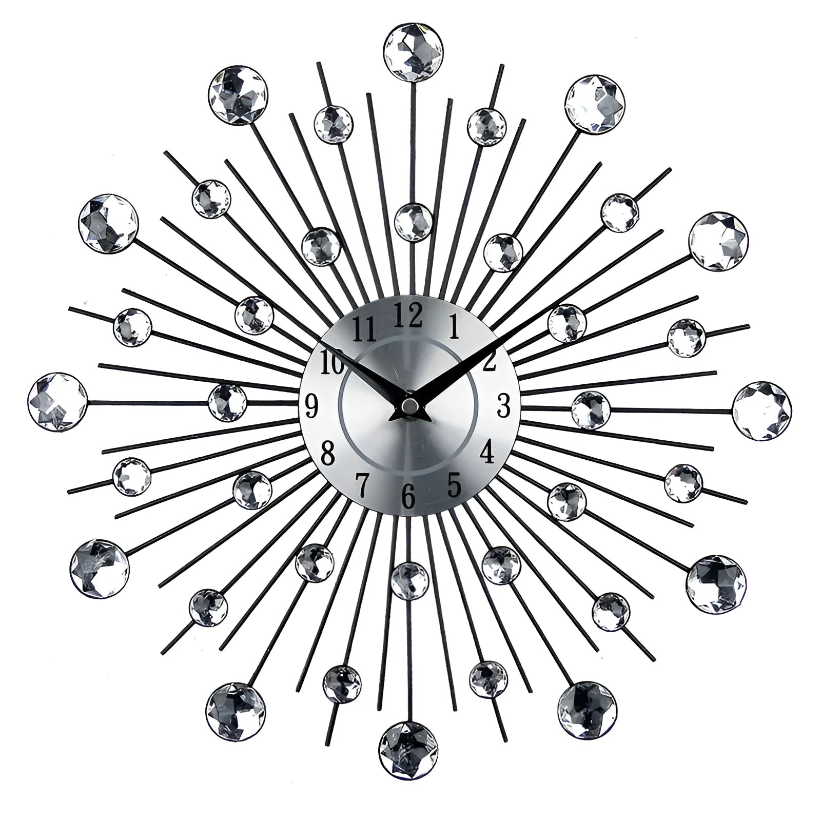 33cm round silver metal wall clock with aluminium dial showing pointer and number display