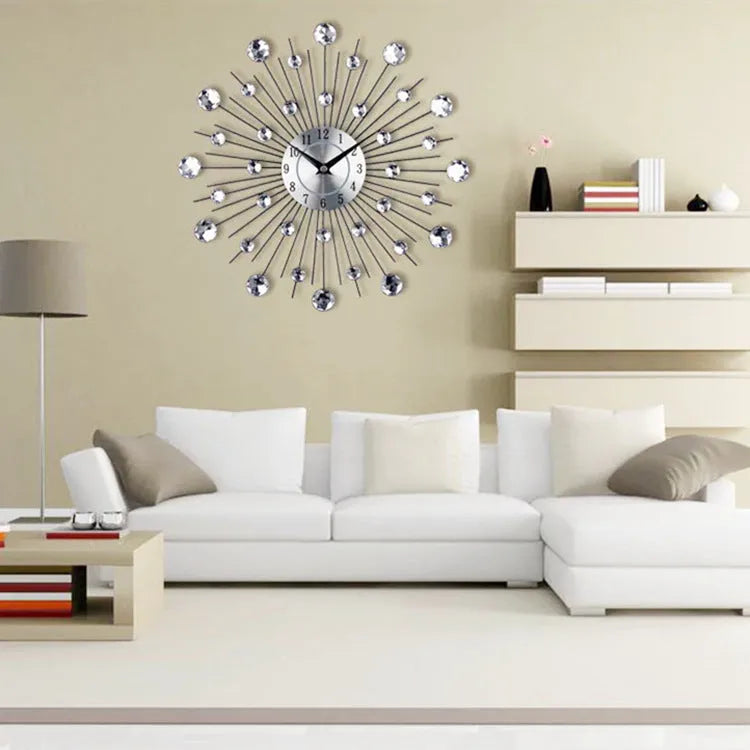33cm round silver metal wall clock with aluminium dial showing pointer and number display