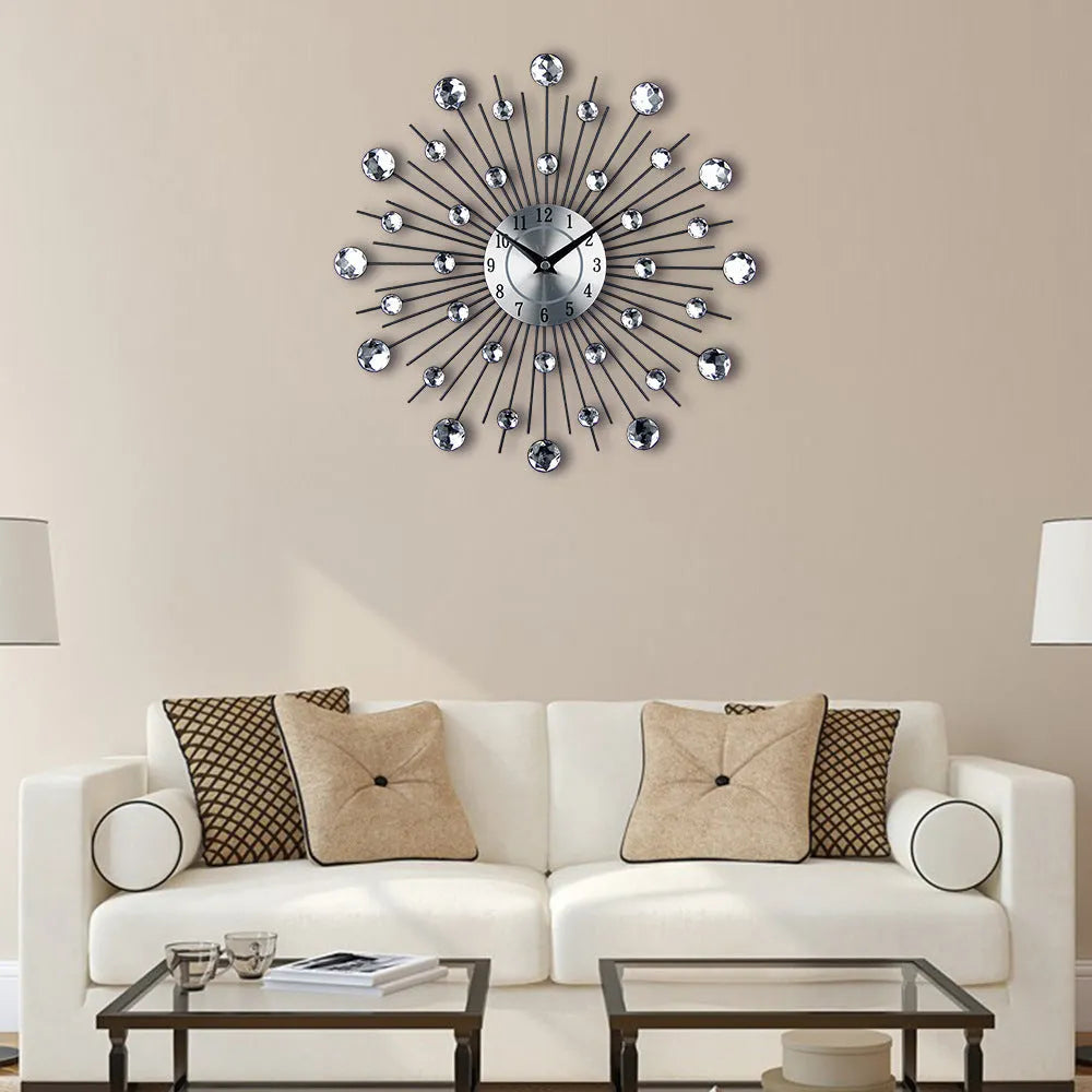 33cm round silver metal wall clock with aluminium dial showing pointer and number display