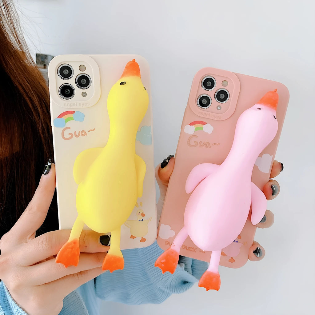 TPU silicone iPhone case with straight side cartoon print back cover in yellow colour