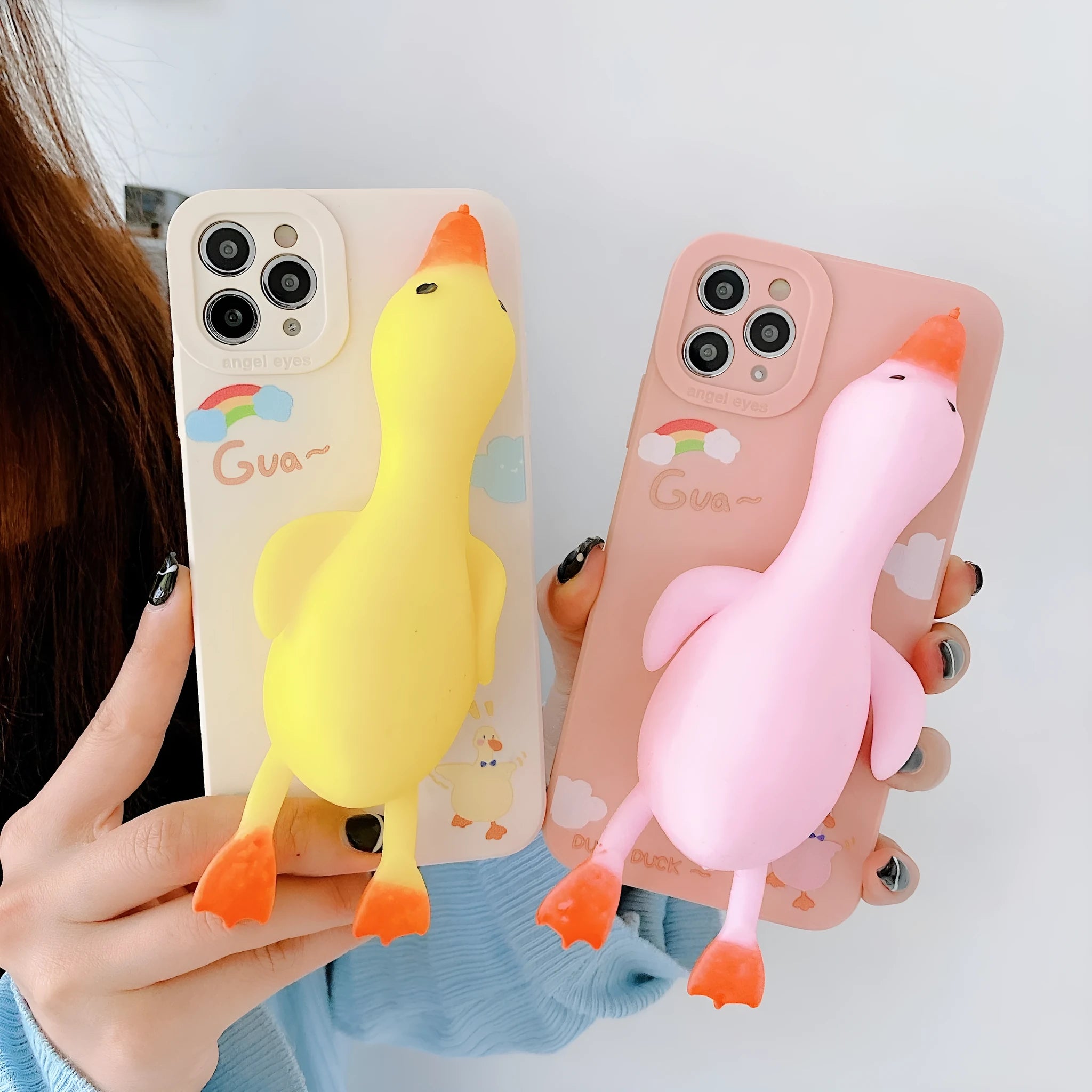 TPU silicone iPhone case with straight side cartoon print back cover in yellow colour