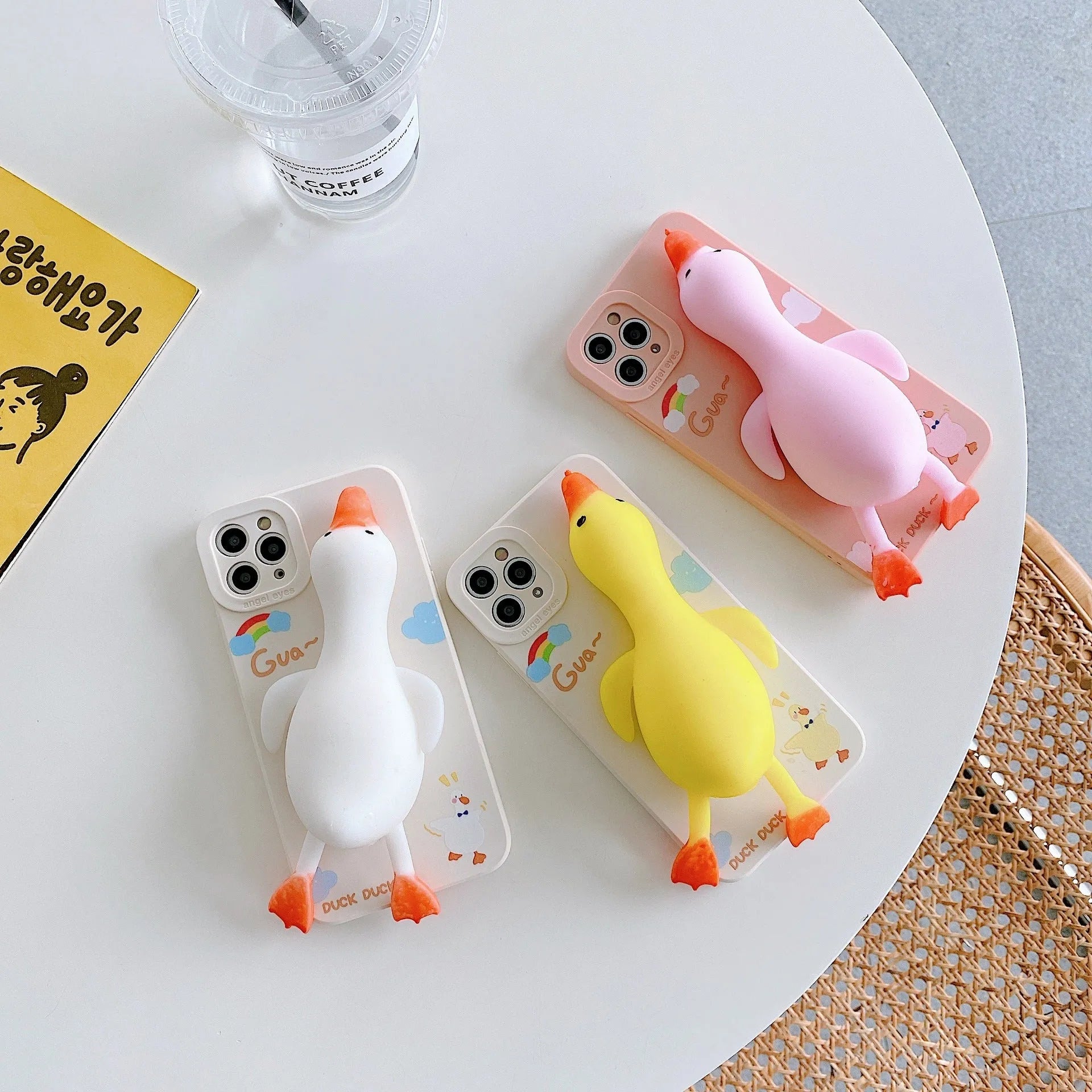 TPU silicone iPhone case with straight side cartoon print back cover in yellow colour