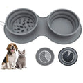 Grey silicone foldable slow food anti-choke dog bowl with double compartments for Greyhound