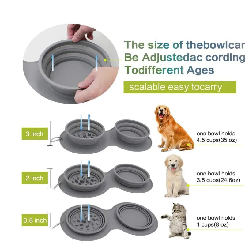 Grey silicone foldable slow food anti-choke dog bowl with double compartments for Greyhound