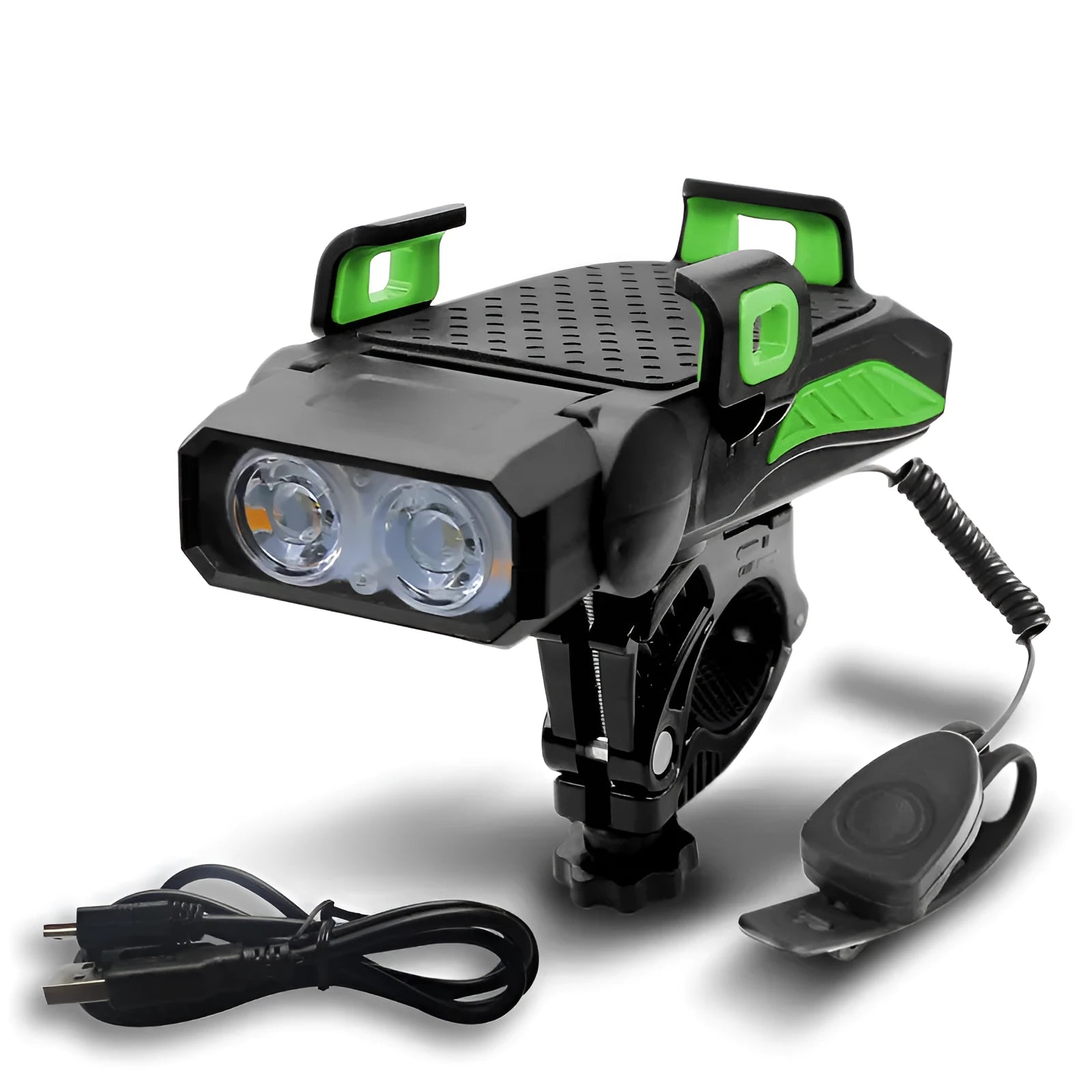 Rechargeable bicycle light in choice of colours mounted on bike handlebars for night riding visibility