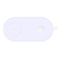 White dual wireless charging pad for two mobile phones.