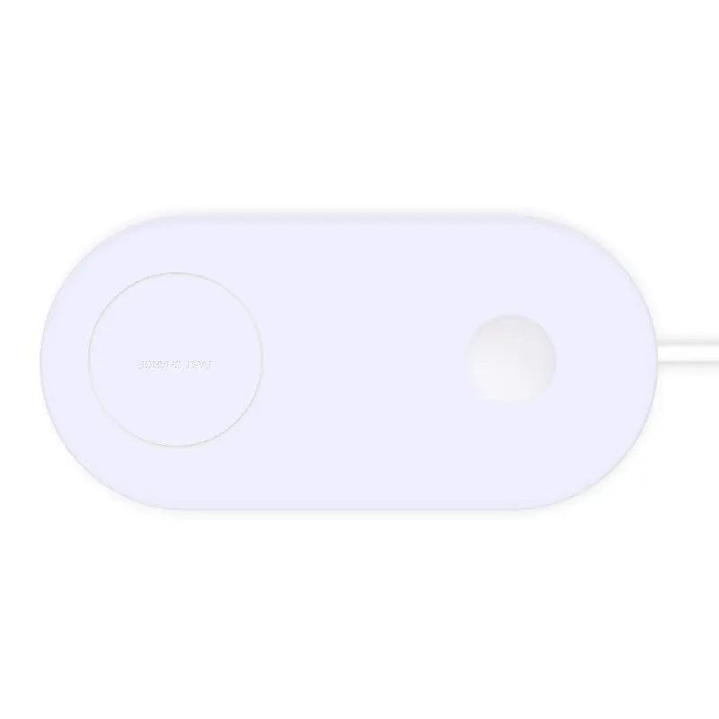 White dual wireless charging pad for two mobile phones.