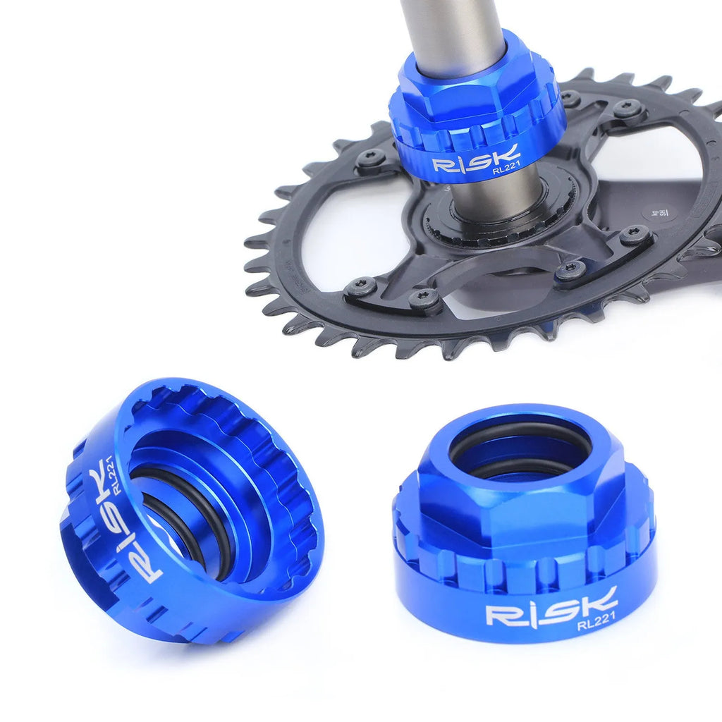 Blue aluminium alloy 12-speed direct mount disc brake caliper removal tool.