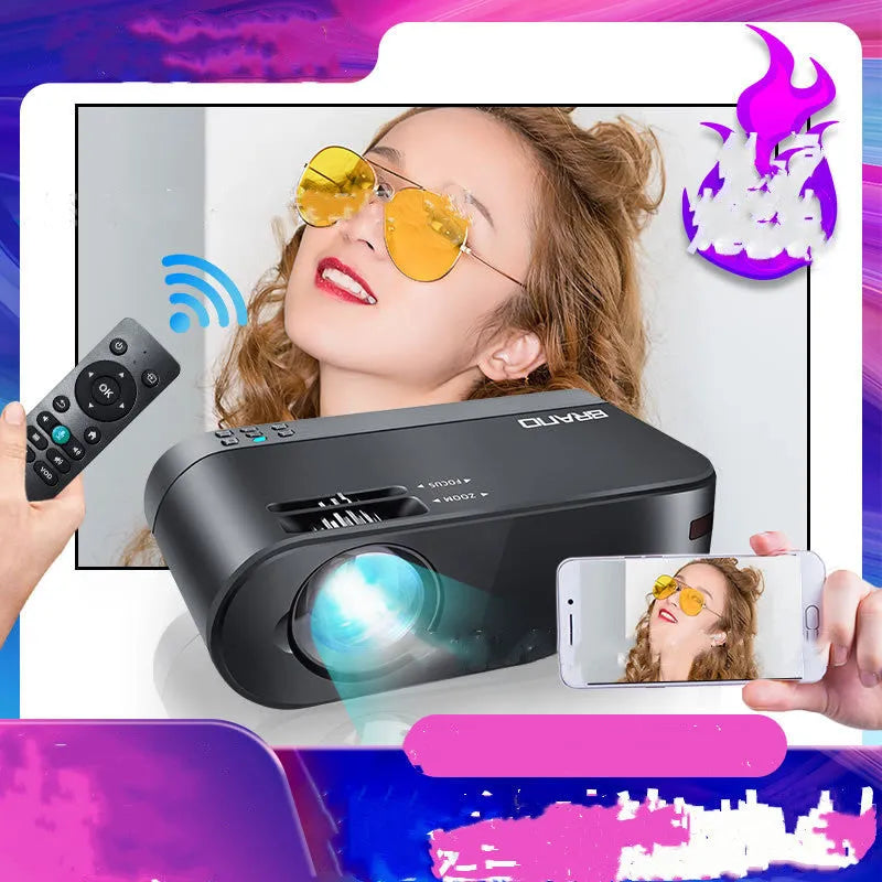 Portable Android projector with wireless phone connectivity and 8K Blu-ray lens for daytime viewing
