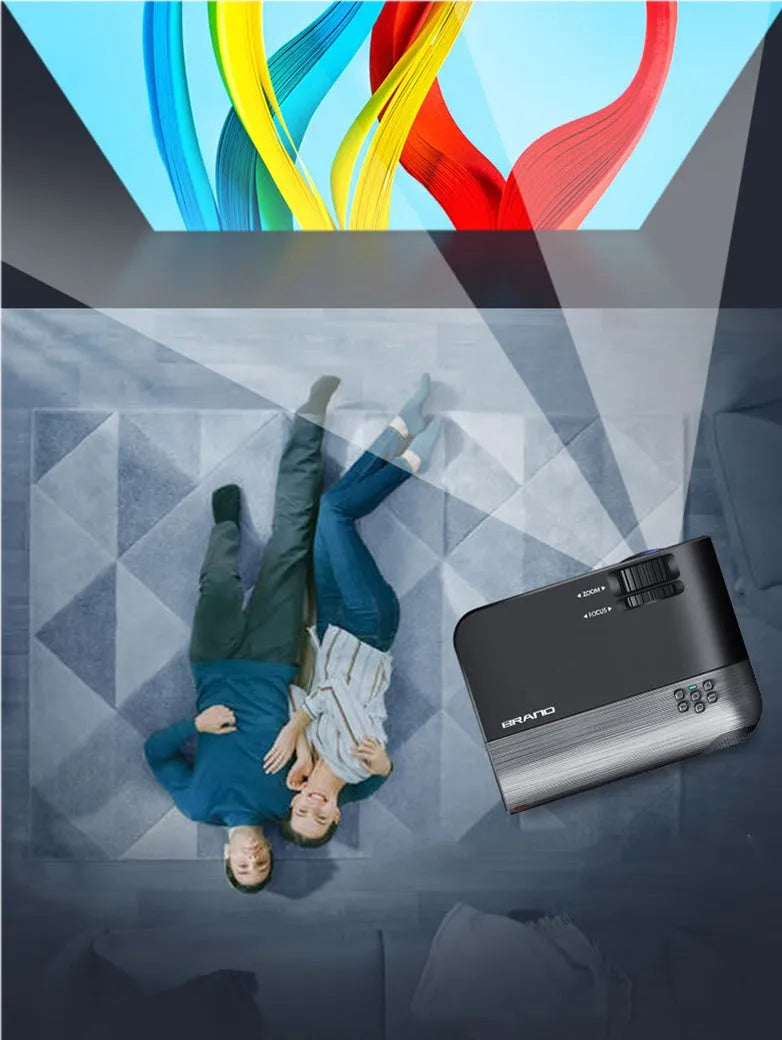 Portable Android projector with wireless phone connectivity and 8K Blu-ray lens for daytime viewing
