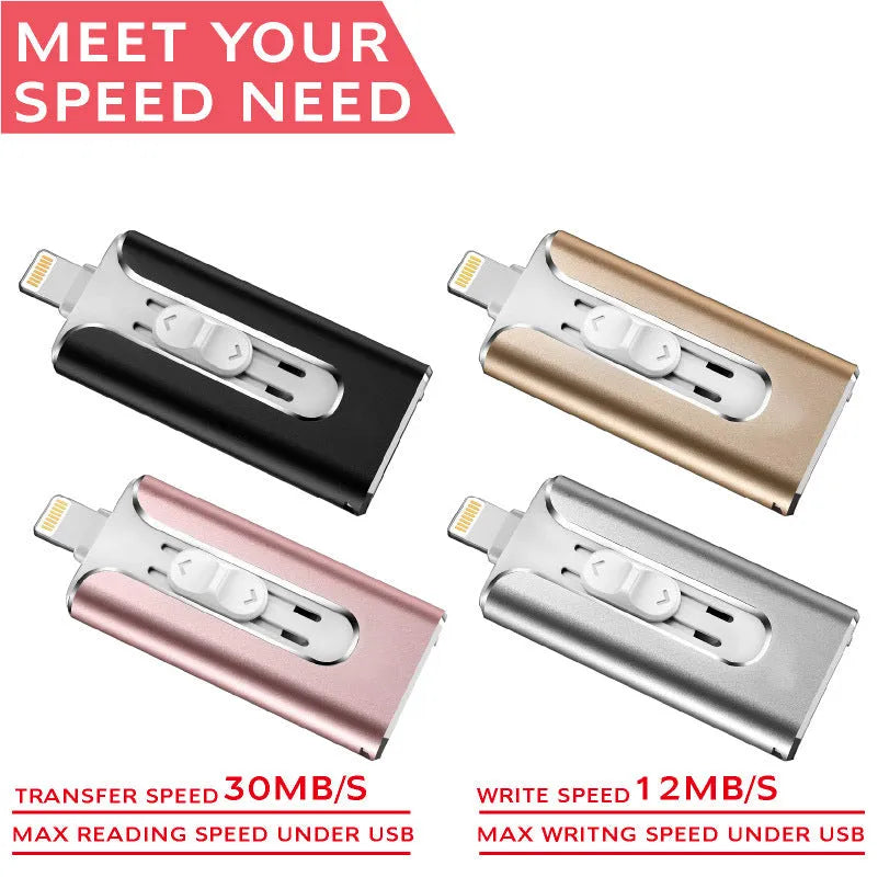 Metal USB flash drive with Lightning connector for iPhone Android and computer compatibility