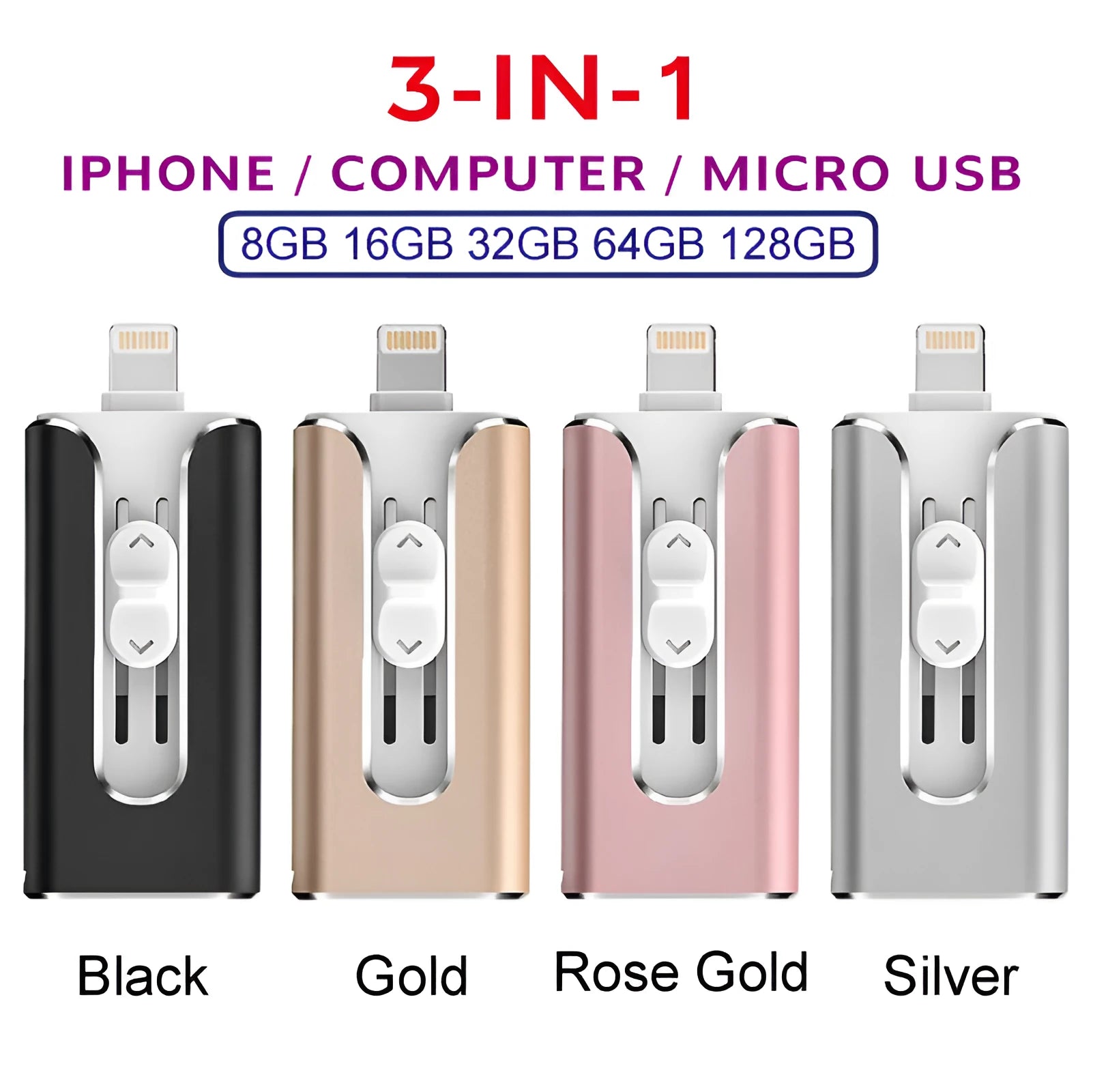 Metal USB flash drive with Lightning connector for iPhone Android and computer compatibility